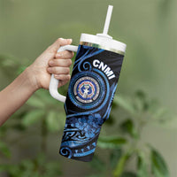 Personalized Northern Mariana Islands Tumbler With Handle Ocean Floral Pattern LT05 - Polynesian Pride