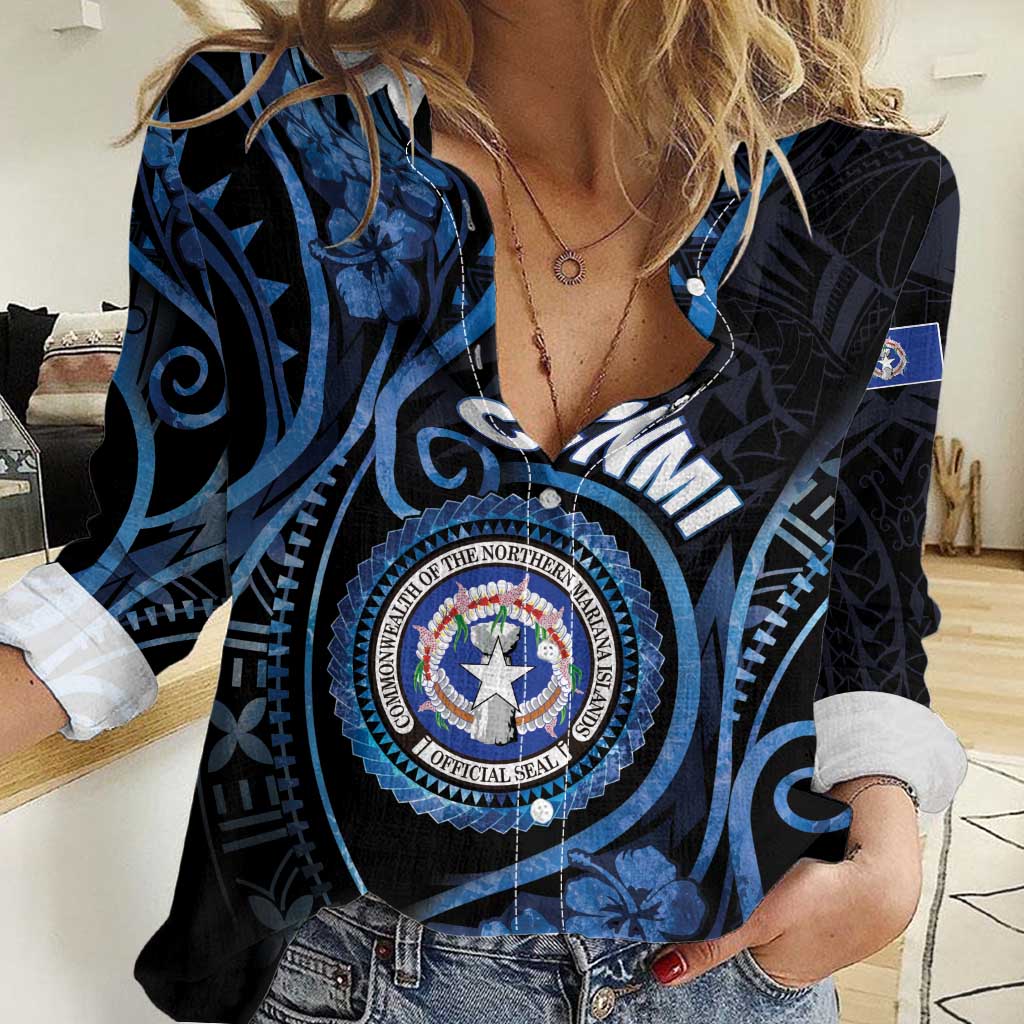 Personalized Northern Mariana Islands Women Casual Shirt Ocean Floral Pattern LT05 Female Black - Polynesian Pride