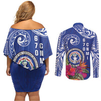 Hafa Adai Northern Mariana Islands Couples Matching Off Shoulder Short Dress and Long Sleeve Button Shirt Polynesian Tribal Pattern
