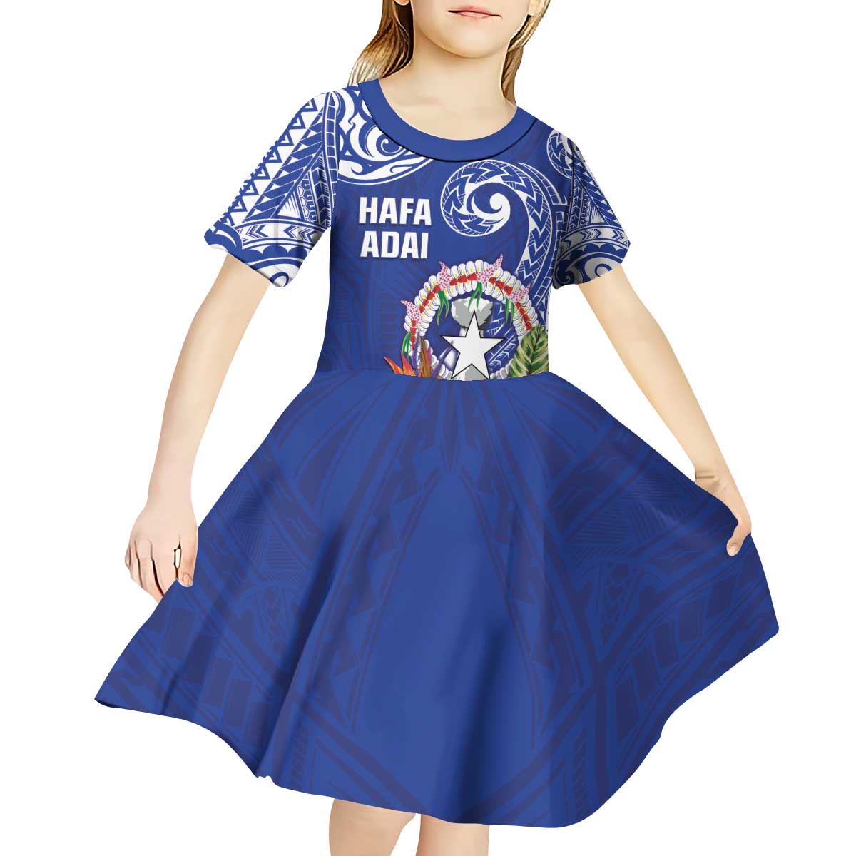 Hafa Adai Northern Mariana Islands Kid Short Sleeve Dress Polynesian Tribal Pattern