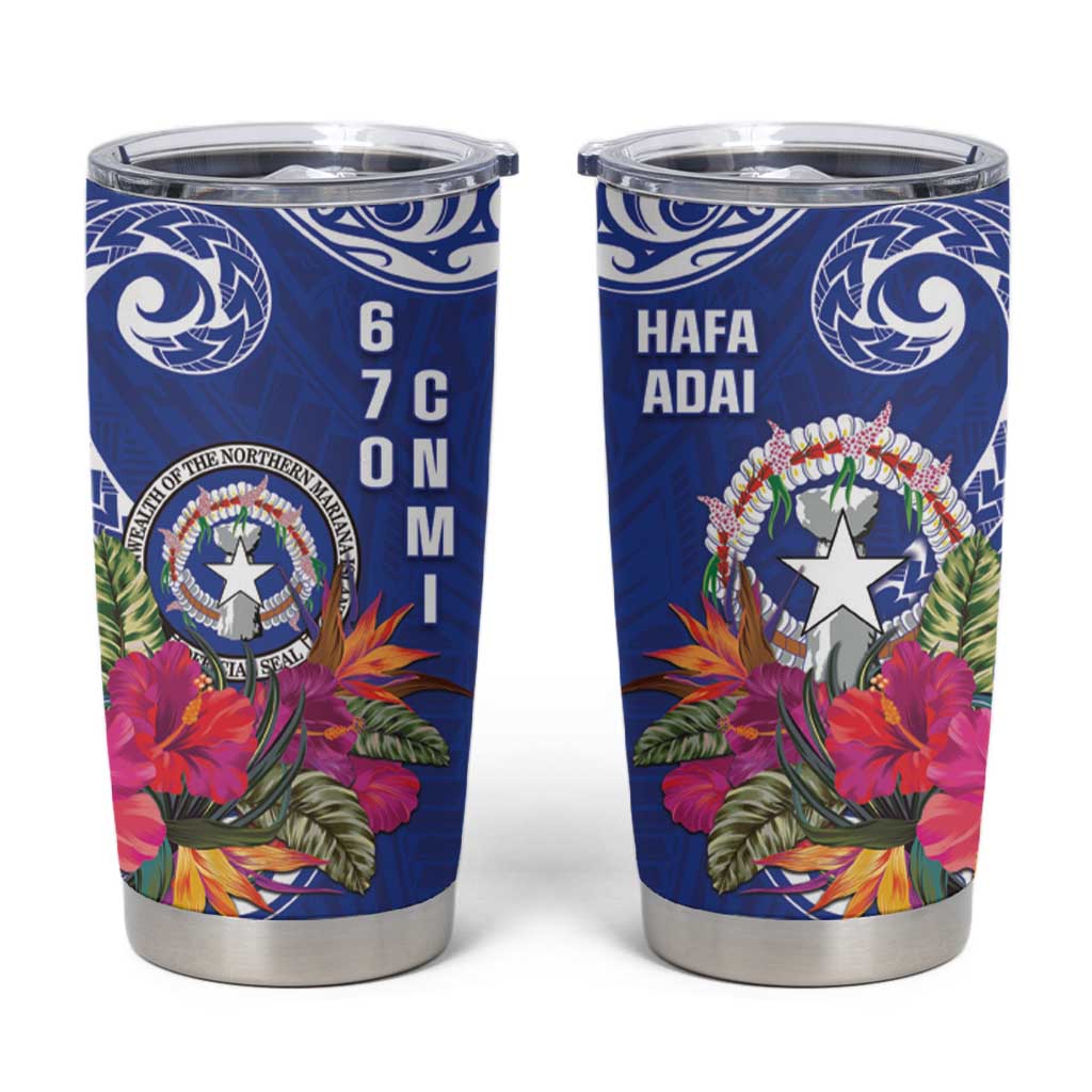 Hafa Adai Northern Mariana Islands Tumbler Cup Polynesian Tribal Pattern LT05 Blue - Polynesian Pride