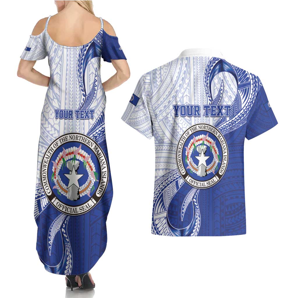 Personalized Northern Mariana Islands Couples Matching Summer Maxi Dress and Hawaiian Shirt CNMI Seal