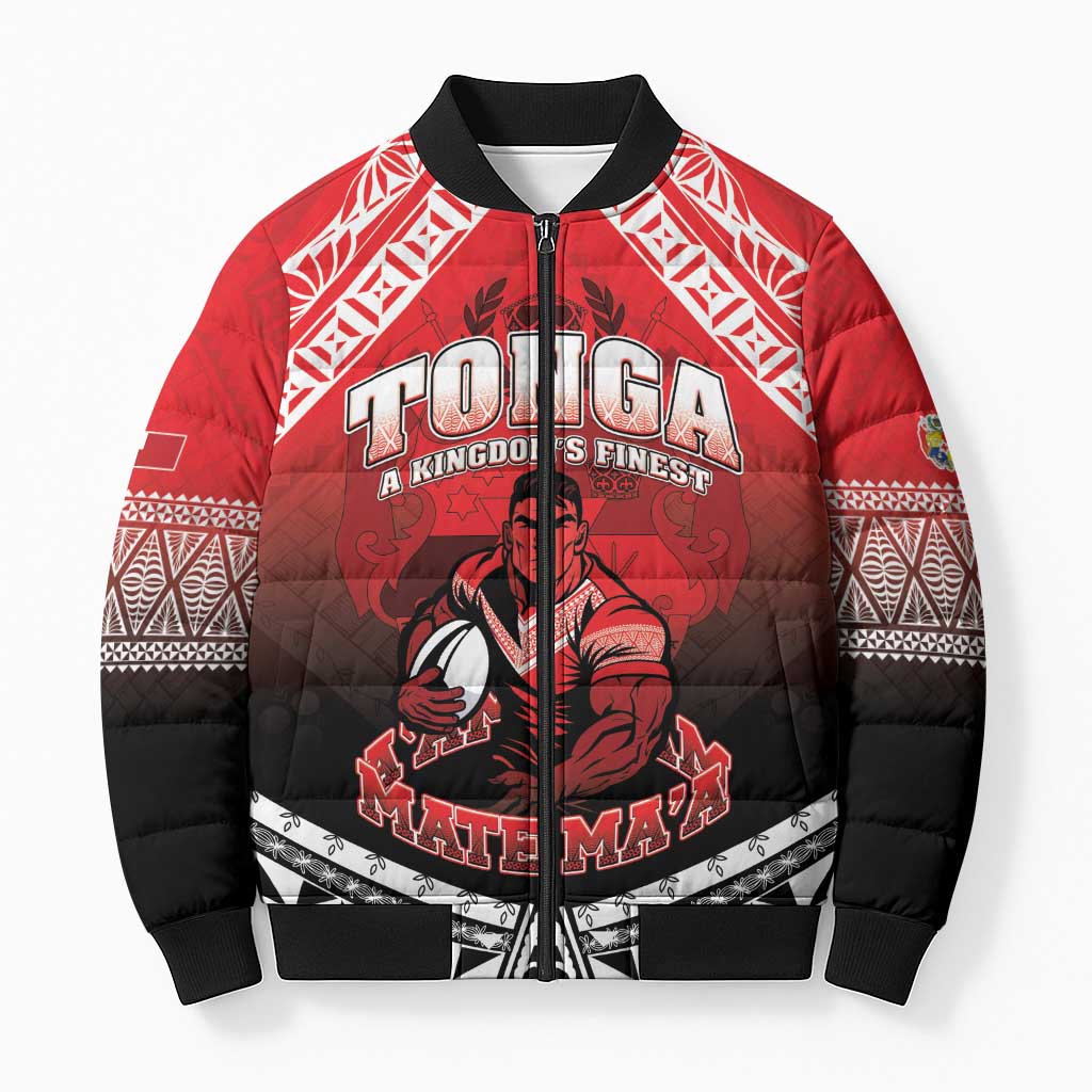 Custom Rugby Tonga MMT Bomber Puffer Jacket Mana O Tonga LT05 Unisex Red - Polynesian Pride