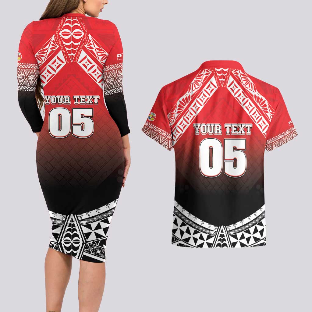 Custom Rugby Tonga MMT Couples Matching Long Sleeve Bodycon Dress and Hawaiian Shirt Mana O Tonga - Polynesian Pride
