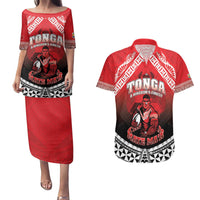 Custom Rugby Tonga MMT Couples Matching Puletasi and Hawaiian Shirt Mana O Tonga LT05 Red - Polynesian Pride