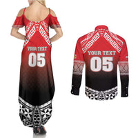 Custom Rugby Tonga MMT Couples Matching Summer Maxi Dress and Long Sleeve Button Shirt Mana O Tonga LT05 - Polynesian Pride