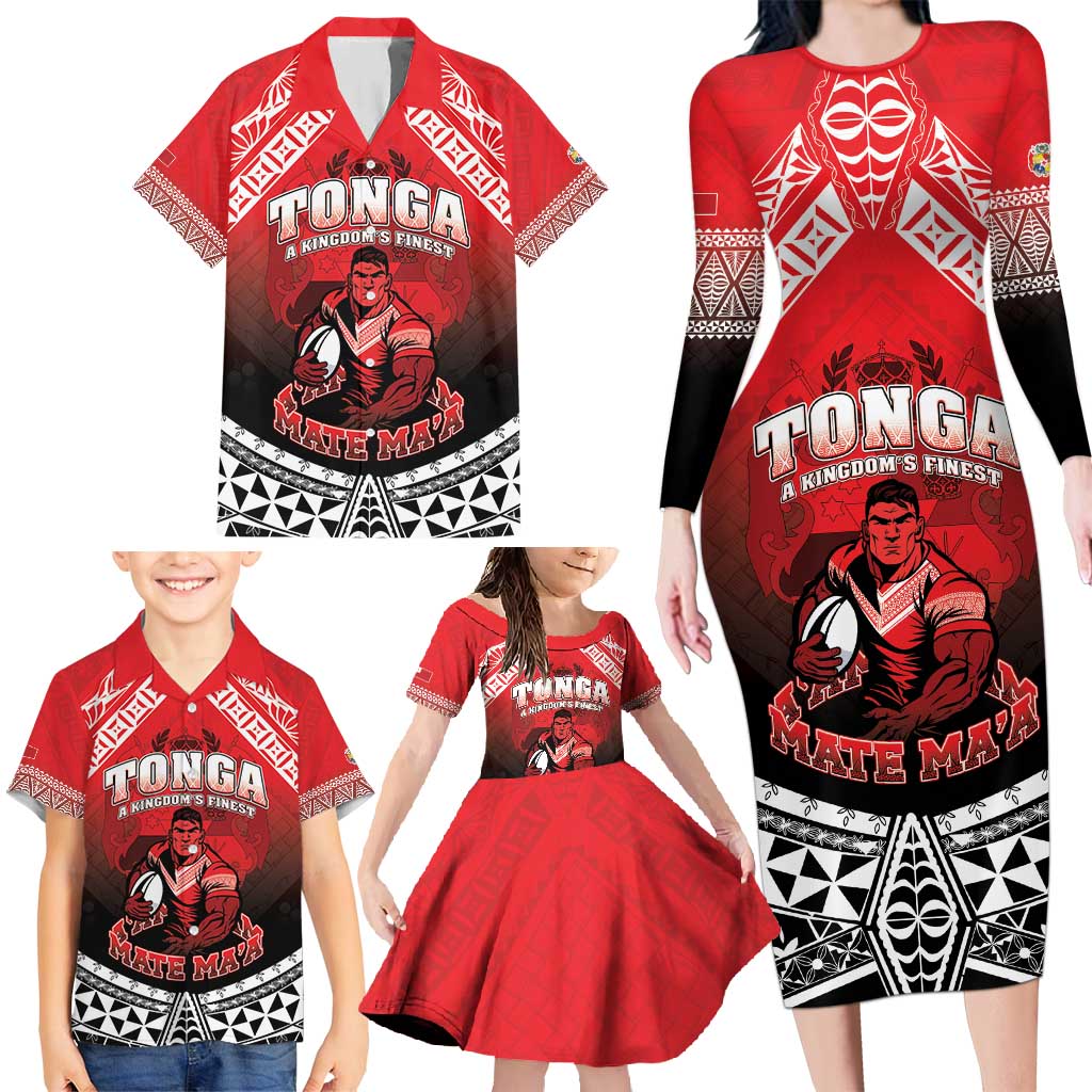 Custom Rugby Tonga MMT Family Matching Long Sleeve Bodycon Dress and Hawaiian Shirt Mana O Tonga - Polynesian Pride