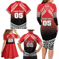 Custom Rugby Tonga MMT Family Matching Long Sleeve Bodycon Dress and Hawaiian Shirt Mana O Tonga - Polynesian Pride