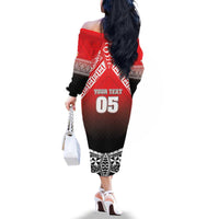 Custom Rugby Tonga MMT Family Matching Off The Shoulder Long Sleeve Dress and Hawaiian Shirt Mana O Tonga - Polynesian Pride