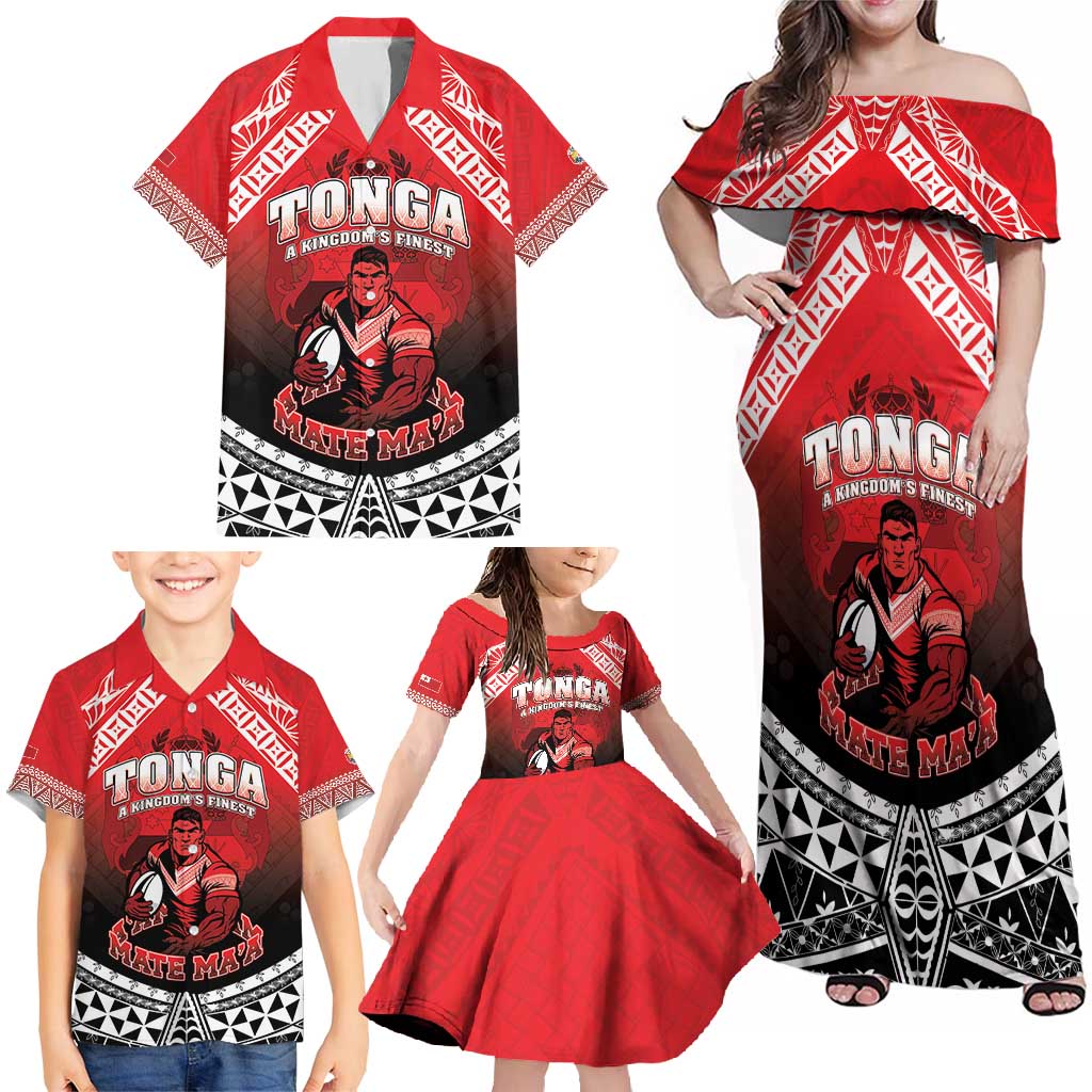 Custom Rugby Tonga MMT Family Matching Off Shoulder Maxi Dress and Hawaiian Shirt Mana O Tonga - Polynesian Pride