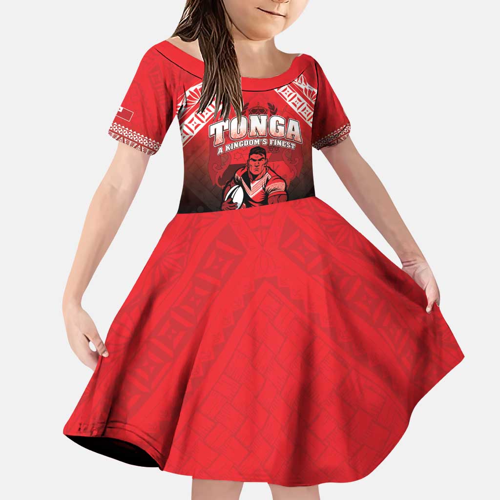 Custom Rugby Tonga MMT Family Matching Puletasi and Hawaiian Shirt Mana O Tonga LT05 Daughter's Dress Red - Polynesian Pride
