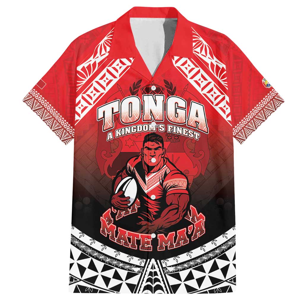 Custom Rugby Tonga MMT Family Matching Puletasi and Hawaiian Shirt Mana O Tonga LT05 Dad's Shirt - Short Sleeve Red - Polynesian Pride