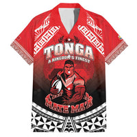 Custom Rugby Tonga MMT Family Matching Puletasi and Hawaiian Shirt Mana O Tonga LT05 Dad's Shirt - Short Sleeve Red - Polynesian Pride