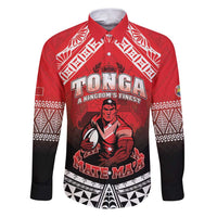 Custom Rugby Tonga MMT Family Matching Puletasi and Hawaiian Shirt Mana O Tonga LT05 Dad's Shirt - Long Sleeve Red - Polynesian Pride