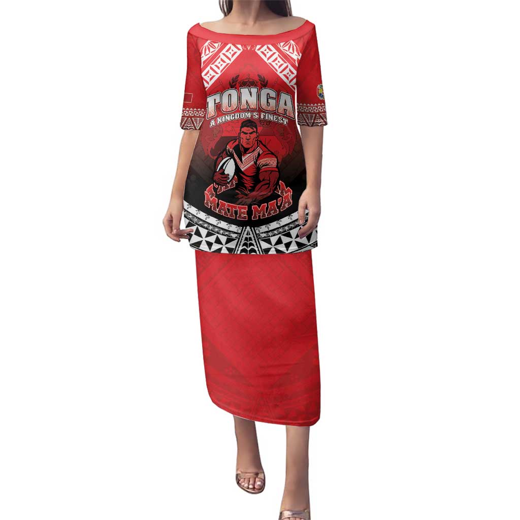 Custom Rugby Tonga MMT Family Matching Puletasi and Hawaiian Shirt Mana O Tonga LT05 Mom's Dress Red - Polynesian Pride
