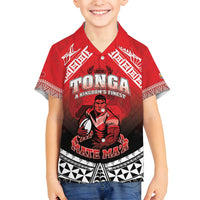 Custom Rugby Tonga MMT Family Matching Puletasi and Hawaiian Shirt Mana O Tonga LT05 Son's Shirt Red - Polynesian Pride