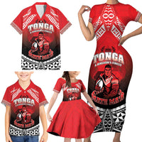 Custom Rugby Tonga MMT Family Matching Short Sleeve Bodycon Dress and Hawaiian Shirt Mana O Tonga - Polynesian Pride