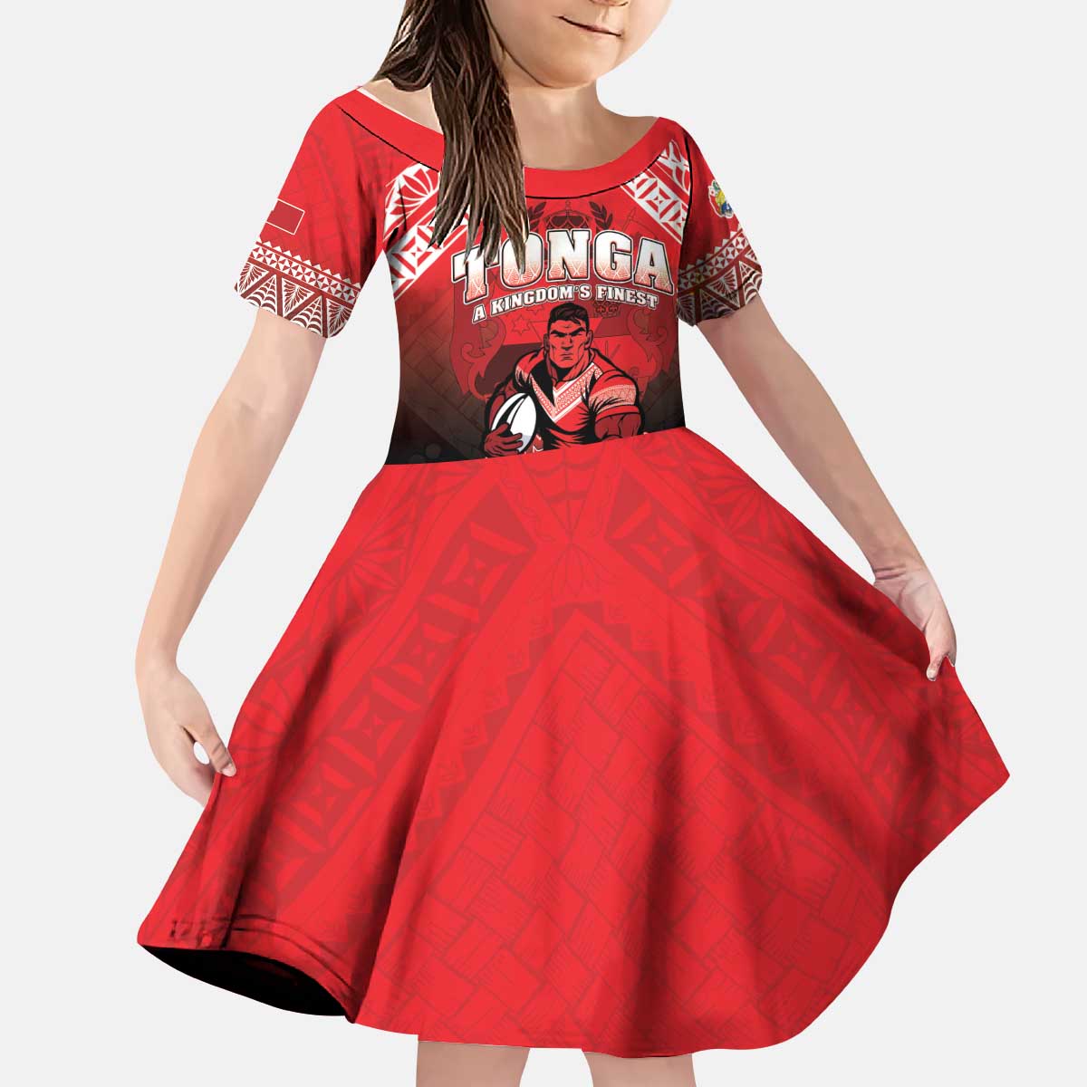 Custom Rugby Tonga MMT Kid Short Sleeve Dress Mana O Tonga LT05 KID Red - Polynesian Pride