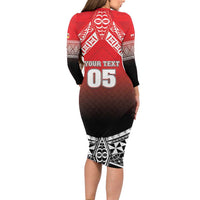 Custom Rugby Tonga MMT Long Sleeve Bodycon Dress Mana O Tonga LT05 - Polynesian Pride