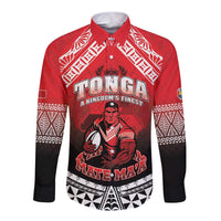 Custom Rugby Tonga MMT Long Sleeve Button Shirt Mana O Tonga LT05 Unisex Red - Polynesian Pride