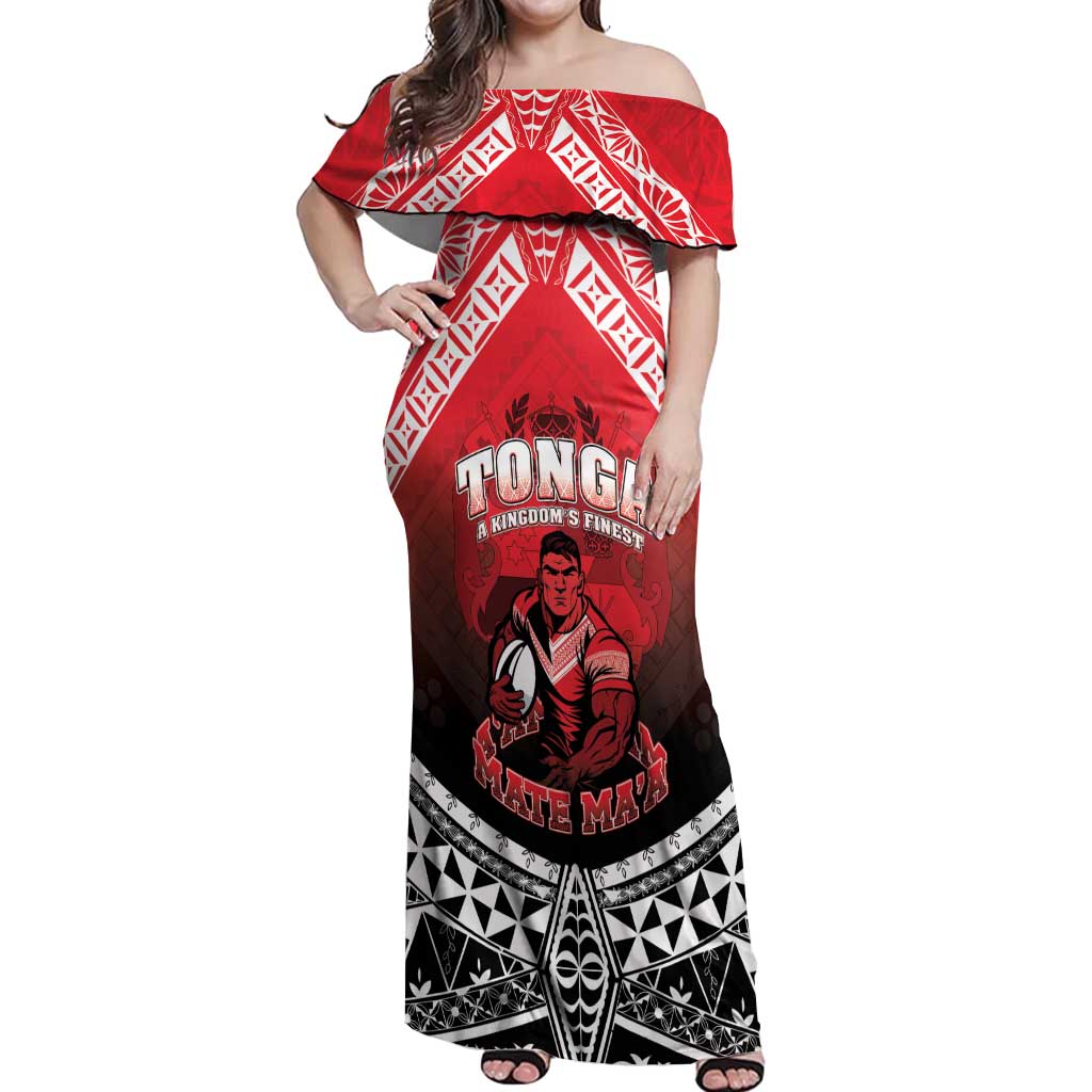 Custom Rugby Tonga MMT Off Shoulder Maxi Dress Mana O Tonga LT05 Women Red - Polynesian Pride