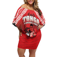 Custom Rugby Tonga MMT Off Shoulder Short Dress Mana O Tonga LT05 Women Red - Polynesian Pride