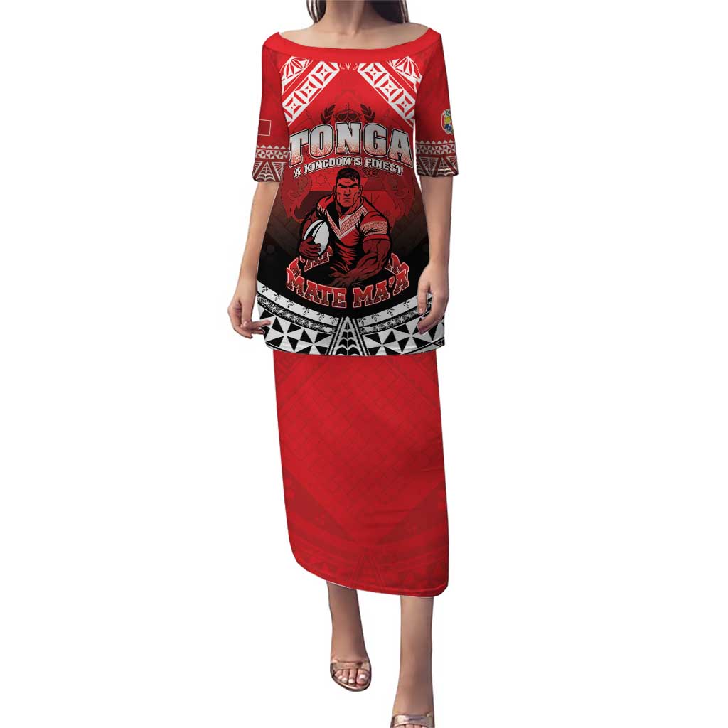Custom Rugby Tonga MMT Puletasi Mana O Tonga LT05 Long Dress Red - Polynesian Pride
