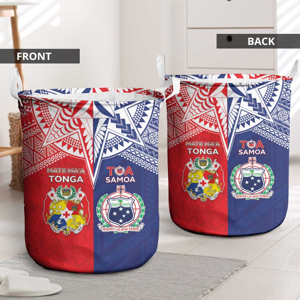 Rugby Samoa And Tonga Laundry Basket Toa Samoa With Mate Maa LT05 - Polynesian Pride