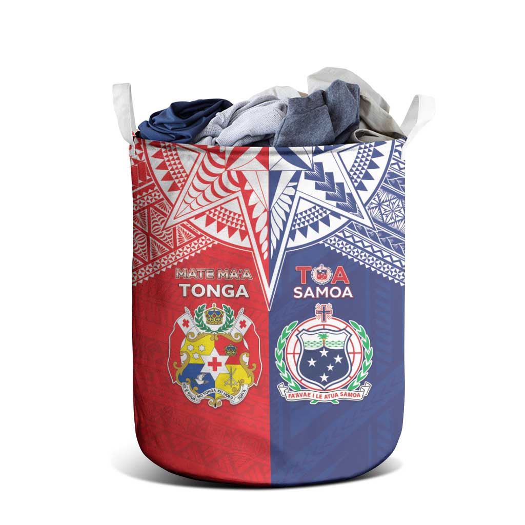 Rugby Samoa And Tonga Laundry Basket Toa Samoa With Mate Maa LT05 - Polynesian Pride