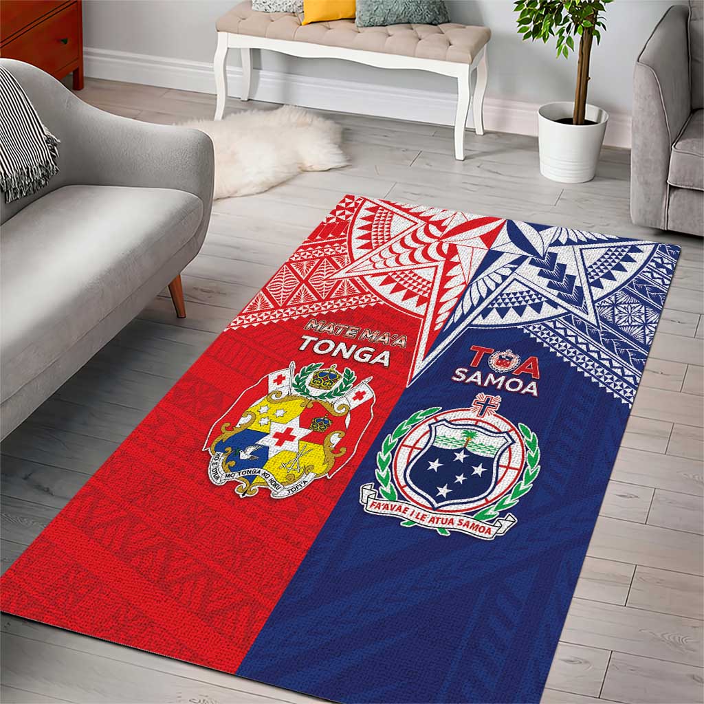 Rugby Samoa And Tonga Area Rug Toa Samoa With Mate Maa LT05 - Polynesian Pride