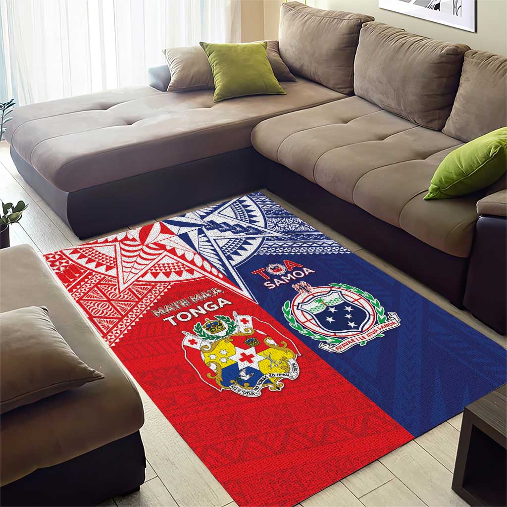 Rugby Samoa And Tonga Area Rug Toa Samoa With Mate Maa LT05 - Polynesian Pride