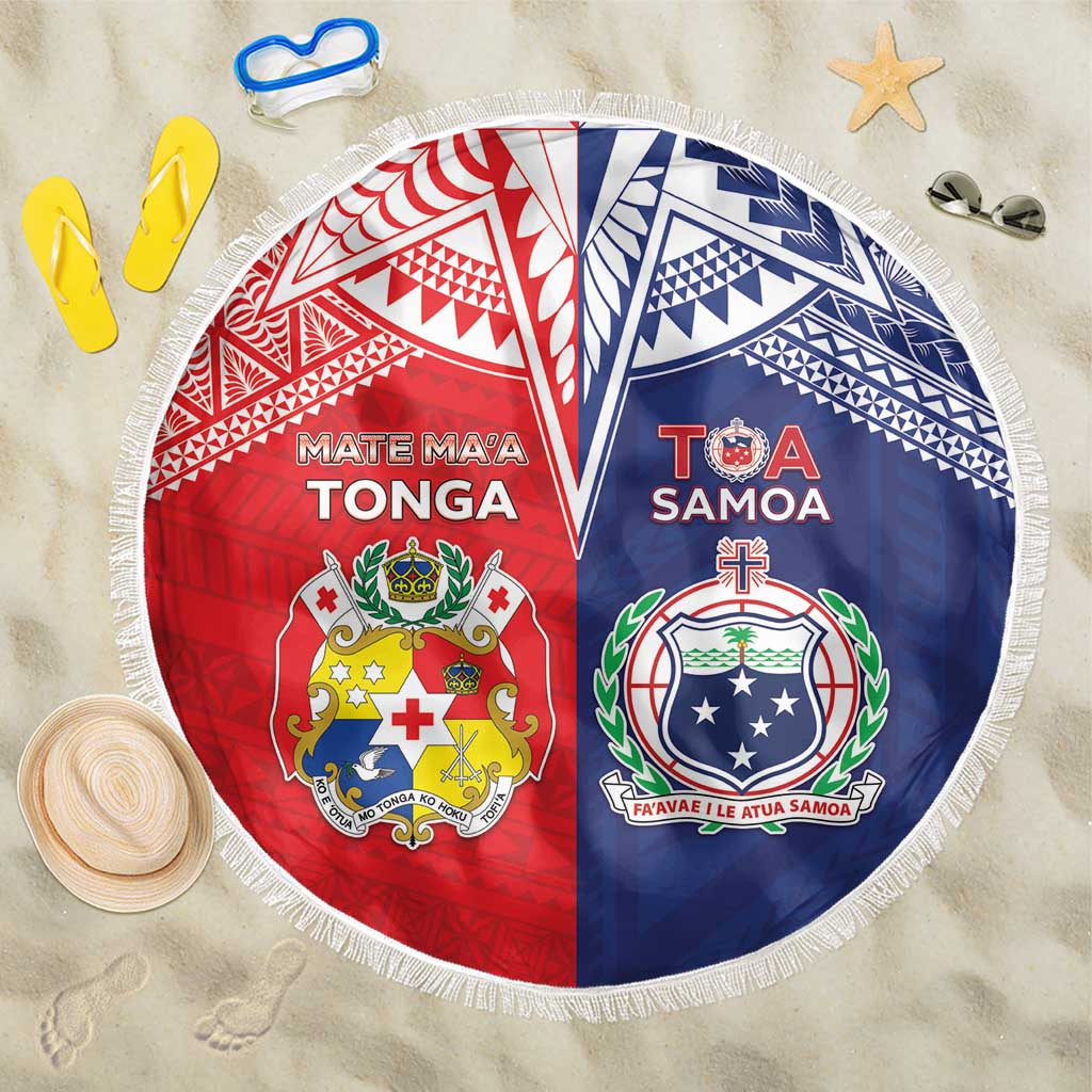 Rugby Samoa And Tonga Beach Blanket Toa Samoa With Mate Maa - Polynesian Pride