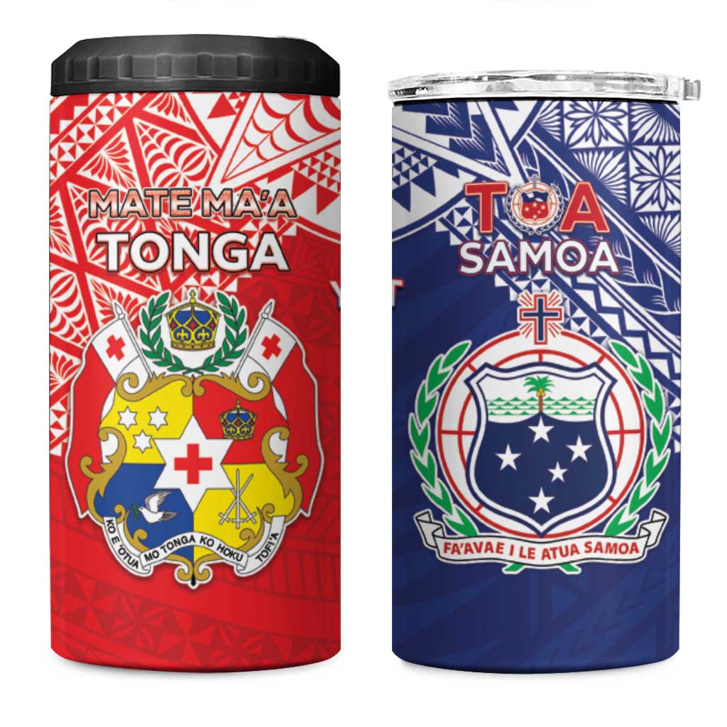 Custom Rugby Samoa And Tonga 4 in 1 Can Cooler Tumbler Toa Samoa With Mate Maa LT05 One Size: 16 oz Multicolor - Polynesian Pride