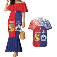 Custom Rugby Samoa And Tonga Couples Matching Mermaid Dress and Hawaiian Shirt Toa Samoa With Mate Maa - Polynesian Pride