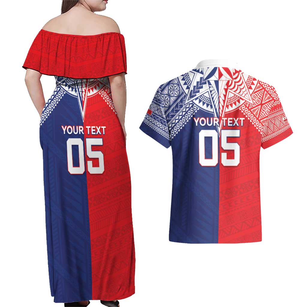 Custom Rugby Samoa And Tonga Couples Matching Off Shoulder Maxi Dress and Hawaiian Shirt Toa Samoa With Mate Maa - Polynesian Pride