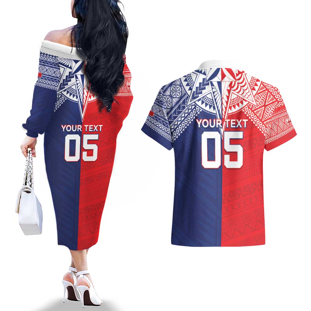 Custom Rugby Samoa And Tonga Couples Matching Off The Shoulder Long Sleeve Dress and Hawaiian Shirt Toa Samoa With Mate Maa - Polynesian Pride