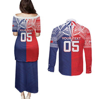 Custom Rugby Samoa And Tonga Couples Matching Puletasi and Long Sleeve Button Shirt Toa Samoa With Mate Maa - Polynesian Pride