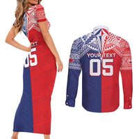 Custom Rugby Samoa And Tonga Couples Matching Short Sleeve Bodycon Dress and Long Sleeve Button Shirt Toa Samoa With Mate Maa LT05 - Polynesian Pride