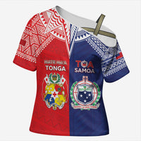 Custom Rugby Samoa And Tonga Cross Shoulder Shirt Toa Samoa With Mate Maa LT05 Female Multicolor - Polynesian Pride