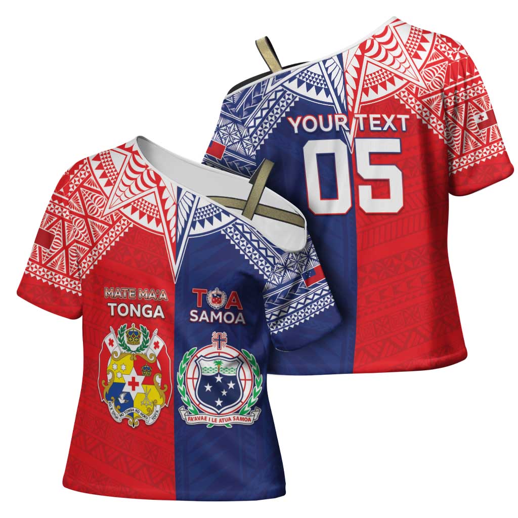 Custom Rugby Samoa And Tonga Cross Shoulder Shirt Toa Samoa With Mate Maa LT05 - Polynesian Pride