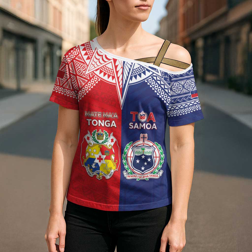 Custom Rugby Samoa And Tonga Cross Shoulder Shirt Toa Samoa With Mate Maa LT05 - Polynesian Pride