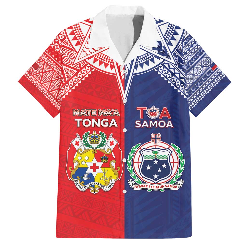 Custom Rugby Samoa And Tonga Family Matching Off Shoulder Maxi Dress and Hawaiian Shirt Toa Samoa With Mate Maa - Polynesian Pride