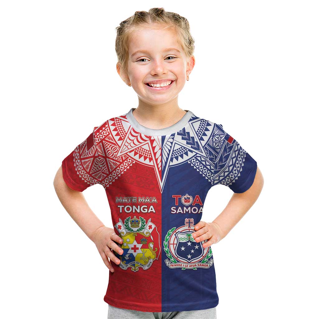 Custom Rugby Samoa And Tonga Kid T Shirt Toa Samoa With Mate Maa LT05 Multicolor - Polynesian Pride