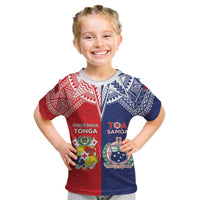 Custom Rugby Samoa And Tonga Kid T Shirt Toa Samoa With Mate Maa LT05 Multicolor - Polynesian Pride