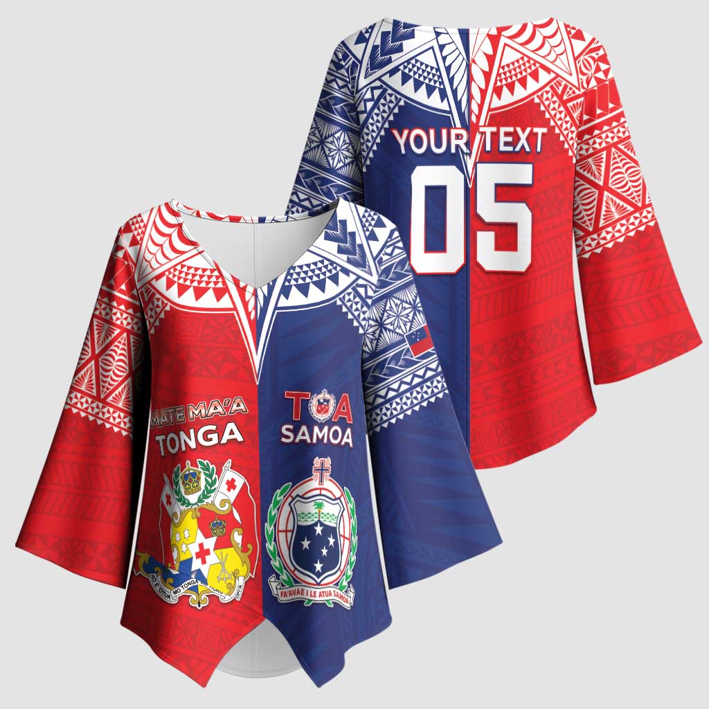 Custom Rugby Samoa And Tonga Kimono Sleeve Blouse Toa Samoa With Mate Maa - Polynesian Pride