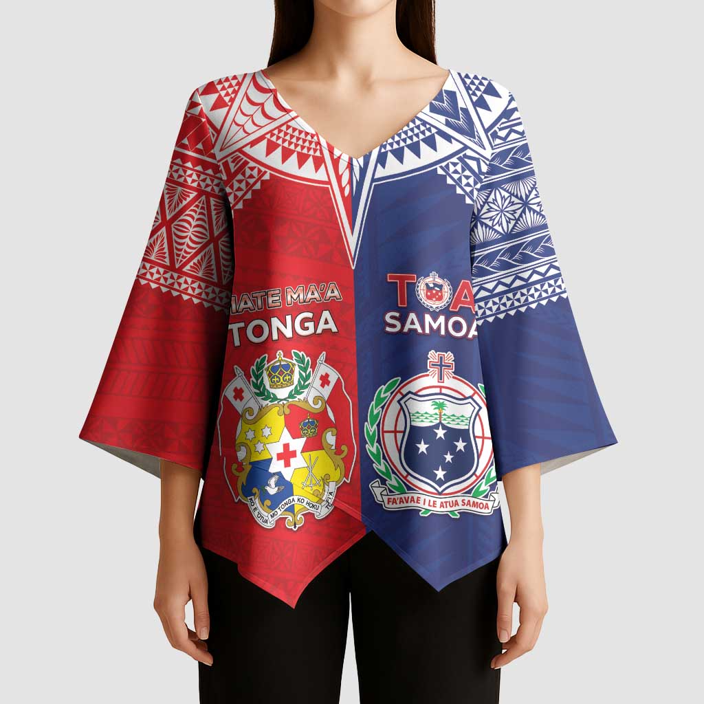 Custom Rugby Samoa And Tonga Kimono Sleeve Blouse Toa Samoa With Mate Maa - Polynesian Pride