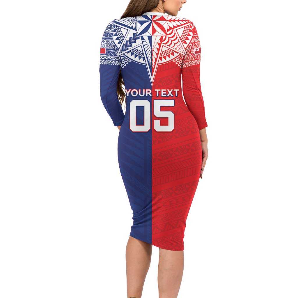 Custom Rugby Samoa And Tonga Long Sleeve Bodycon Dress Toa Samoa With Mate Maa LT05 - Polynesian Pride