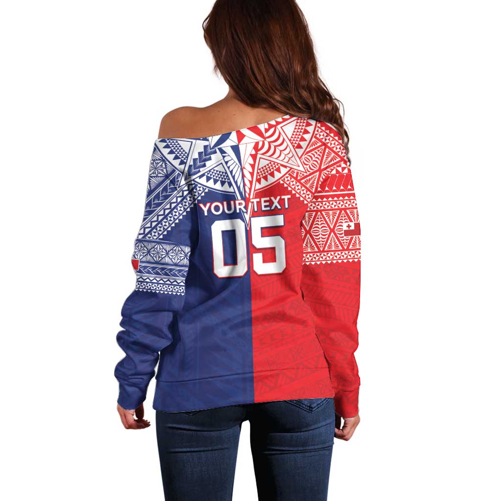 Custom Rugby Samoa And Tonga Off Shoulder Sweater Toa Samoa With Mate Maa LT05 - Polynesian Pride