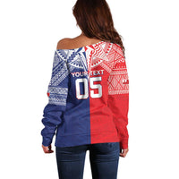 Custom Rugby Samoa And Tonga Off Shoulder Sweater Toa Samoa With Mate Maa LT05 - Polynesian Pride