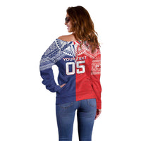 Custom Rugby Samoa And Tonga Off Shoulder Sweater Toa Samoa With Mate Maa LT05 - Polynesian Pride